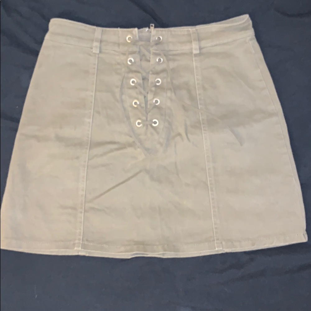 Olive green lace up mini skirt